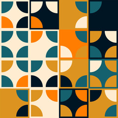 Fototapete - Modern vector abstract  geometric background with circles, rectangles and squares  in retro scandinavian style. Pastel colored simple shapes graphic pattern. Abstract mosaic artwork.