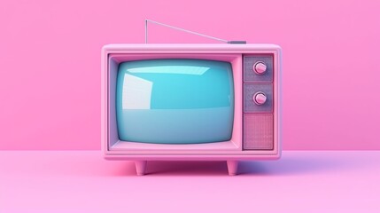 Illustration of a pink TV with a blue screen against a vibrant pink background