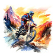 Mountain motobike sport watercolor paint vector ilustration