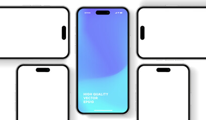 Leinwandbilder - 3D realistic high quality smartphone mockup with isolated background. Smart phone mockup collection. Device front view. 3D mobile phone with shadow on white background.