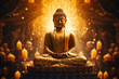 Radiant Serenity, Golden Buddha Statue Illuminated by Divine Light