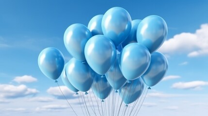 Illustration of a vibrant of blue balloons in the sky