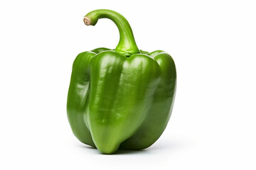 Single green bell pepper vegetable on white background