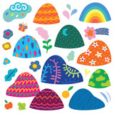 Fototapeta  - Collection of rainbow decorative round shape hills and mountains. Vector illustration