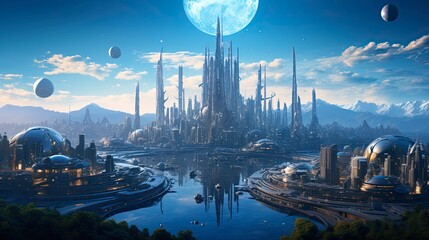 Wall Mural - surviving the journey: a concept of blue space colony habitat for exploring uninhabited planets with
