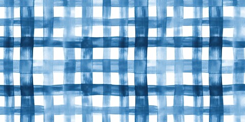 Wall Mural - Seamless Hand Drawn Watercolor Gingham Window pane grid plaid Stripes pattern in indigo blue and white. Baby boy or nautical theme. High resolution textile texture, Generative AI