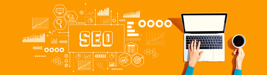 Aufkleber - SEO - Search Engine Optimization theme with person using a laptop computer