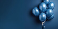 Dark Blue Balloons On A Blue Background, With Space For Text. The Banner Is Dark Blue. Generative AI
