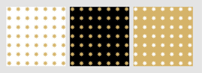 Fototapete - Starry background patterns seamless set for Merry christmas and Happy New Year season. Star and flower shape gold luxury vector.