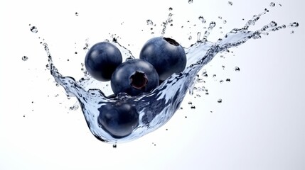 Wall Mural - Fresh blueberry berries with water splash on white background