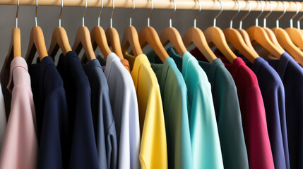 Colorful clothes on clothing rack