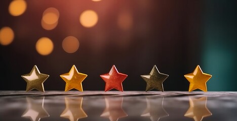 Wall Mural - 5 five colorful stars for product rating reviews for websites and mobile applications