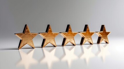 Wall Mural - Five 5 golden 3D stars for online shop reviews