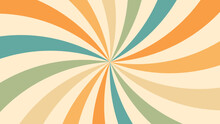 Abstract Background Of Sunburst Groovy Wavy Spiral Line Design In 1970s Hippie Retro Style. Vector Pattern Ready To Use For Cloth, Textile, Wrap And Other.