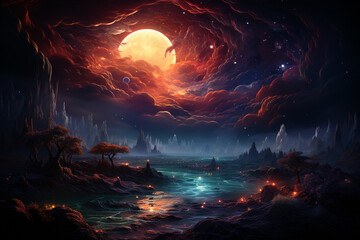 Poster - A composite image capturing the vivid auroras at Jupiter's poles, driven by the interactions between its magnetic field and solar wind. Generative AI technology.