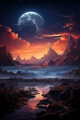 Aufkleber - An artist's rendition of the sky on an imagined exoplanet, showcasing unfamiliar constellations and unique atmospheric phenomena.  Generative AI technology.