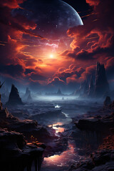 Aufkleber - An artist's rendition of the sky on an imagined exoplanet, showcasing unfamiliar constellations and unique atmospheric phenomena.  Generative AI technology.