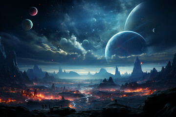 Aufkleber - A stunning alignment of multiple planets in the night sky, offering a rare celestial spectacle for stargazers. Generative AI technology.