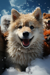 Aufkleber -  An adorable snapshot of snow husky puppies playing joyfully in the snow, capturing their boundless energy and curiosity. Generative AI technology.