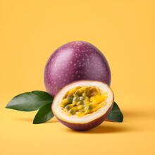 Passion Fruit, Isolated On Plain Yellow Studio Background