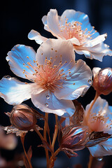 Aufkleber -  An image of frost forming on the petals of a flower, enhancing its beauty with a glistening layer of ice.  Generative AI technology.