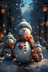 Poster - A holiday-themed image featuring marshmallow snowmen and trees, adding a touch of whimsy to seasonal decorations.  Generative AI technology.