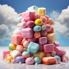 Aufkleber -  A whimsical arrangement of rainbow-colored marshmallows, showcasing their vibrant hues and playful appeal.  Generative AI technology.