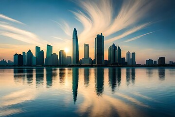 Wall Mural - city skyline at sunset