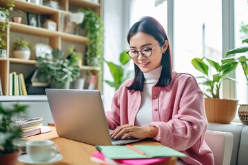 Focused Businesswoman Engaged in Office Work with Laptop