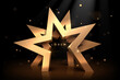 Golden star award shape template on black background
