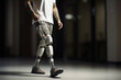 A man walks on a bionic prosthetic legs. Concept of helping technology to people. 