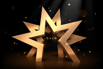 Wall Mural - golden star award shape template on black background