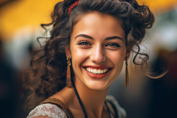 Wall Mural - Portrait of beautiful smiling young Romani woman