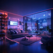 © Iaroslav - Smart House. The concept of a smart home with augmented reality. Square illustration. AI generative.