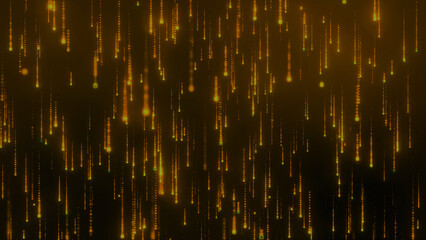 Poster - Digital binary data, streaming code background. background matrix. Hacker programming coding concept. Falling glowing yellow particles. 3D render illustration