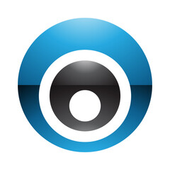 Blue and Black Glossy Letter O Icon with Nested Circles