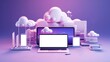 3D purple cloud icon minimal style, cloud computing online service, digital technology security concept, Generative AI illustration