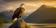 Against the warm glow of the setting sun the bald eagle - Generative AI