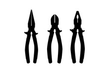 Collection Pliers Silhouette , Vector Clipart On A White Background.