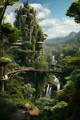 Wall Mural - green eco city concept, futuristic high-tech city with advanced infrastructure, science fiction city