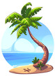 Cute hand drawn vector illustration with palm tree on ocean background
