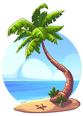 Wall Mural - Cute hand drawn vector illustration with palm tree on ocean background