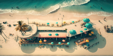 Wall Mural - Aerial view of a beach establishment - Generative AI