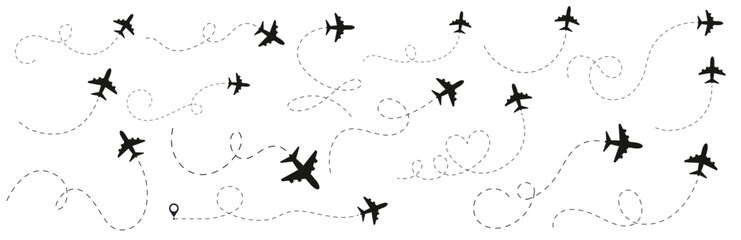 Wall Mural - Plane with track set icon vector illustration. Plane route. Airplane path flat style vector icon