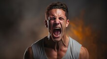 The Young Emotional Angry Man Screaming On White Studio Background