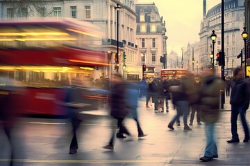 Wall Mural - Vibrant Motion Blur: Capturing the Bustling Energy of a London Street Scene - people walking on the street at night