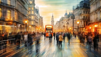 Wall Mural - Busy motion blurred London street scene