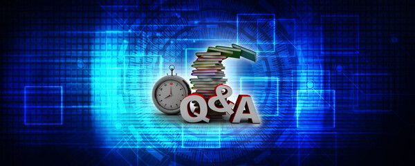 Poster - 3d rendering students education book with Q AND A