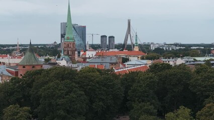 Wall Mural - Beautiful aerial view of Riga city - the capital of Latvia. Old town of Riga. 