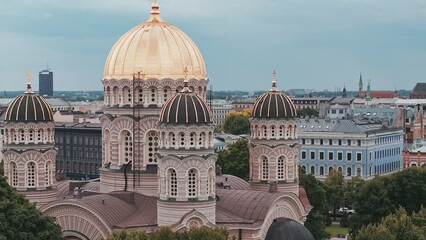 Wall Mural - Beautiful aerial view of Riga city - the capital of Latvia. Christ Cathedral - Famous Church And Landmark